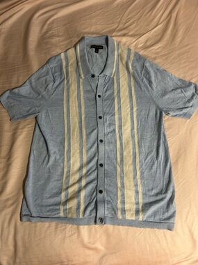 Banana Republic Light Blue Striped Linen Cotton Blend Button Down Shirt Size LT